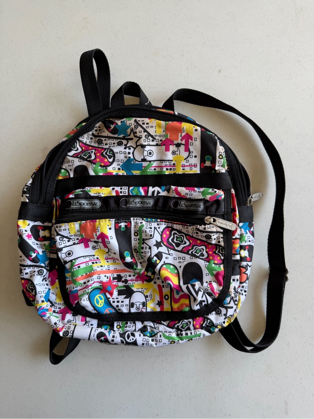 LeSportsac White Mini Backpack with Neon Graphic Print